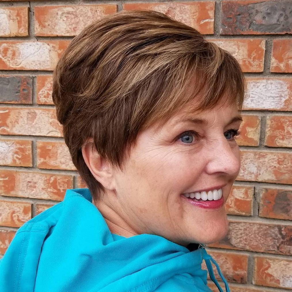 Brown Layered Boyish Pixie over 50